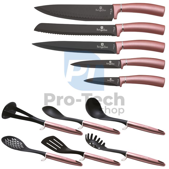 12-teiliges Set von Küchenmessern und Küchenwerkzeugen aus rostfreiem Stahl PINK- SILBER 19971