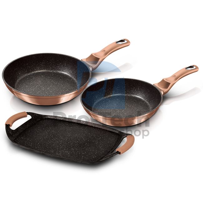 3-teiliges Set aus Bratpfanne und Grillplatte METALLIC LINE ROSE GOLD EDITION 19454