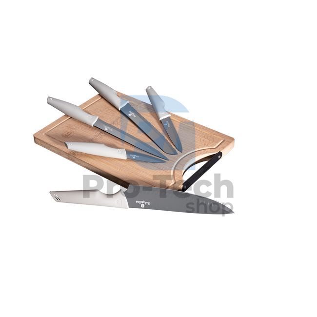 6-teiliges Küchenmesser-Set aus Edelstahl mit Schneidebrett MATT GREY 20733