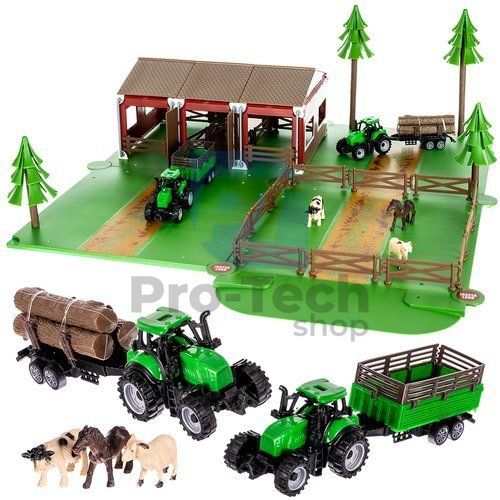 Bauernhof mit Tieren + 2 landwirtschaftlichen Fahrzeugen 74244