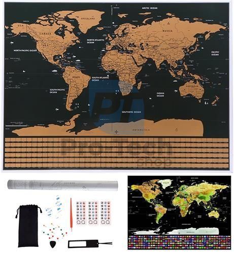 Weltkarte - Scratch Off mit Flaggen + Zubehör 74593