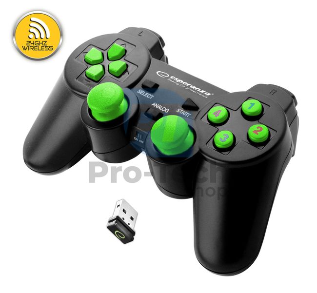 Vibrierendes kabelloses Gamepad PC/PS3 USB GLADIATOR, schwarz-grün 72645